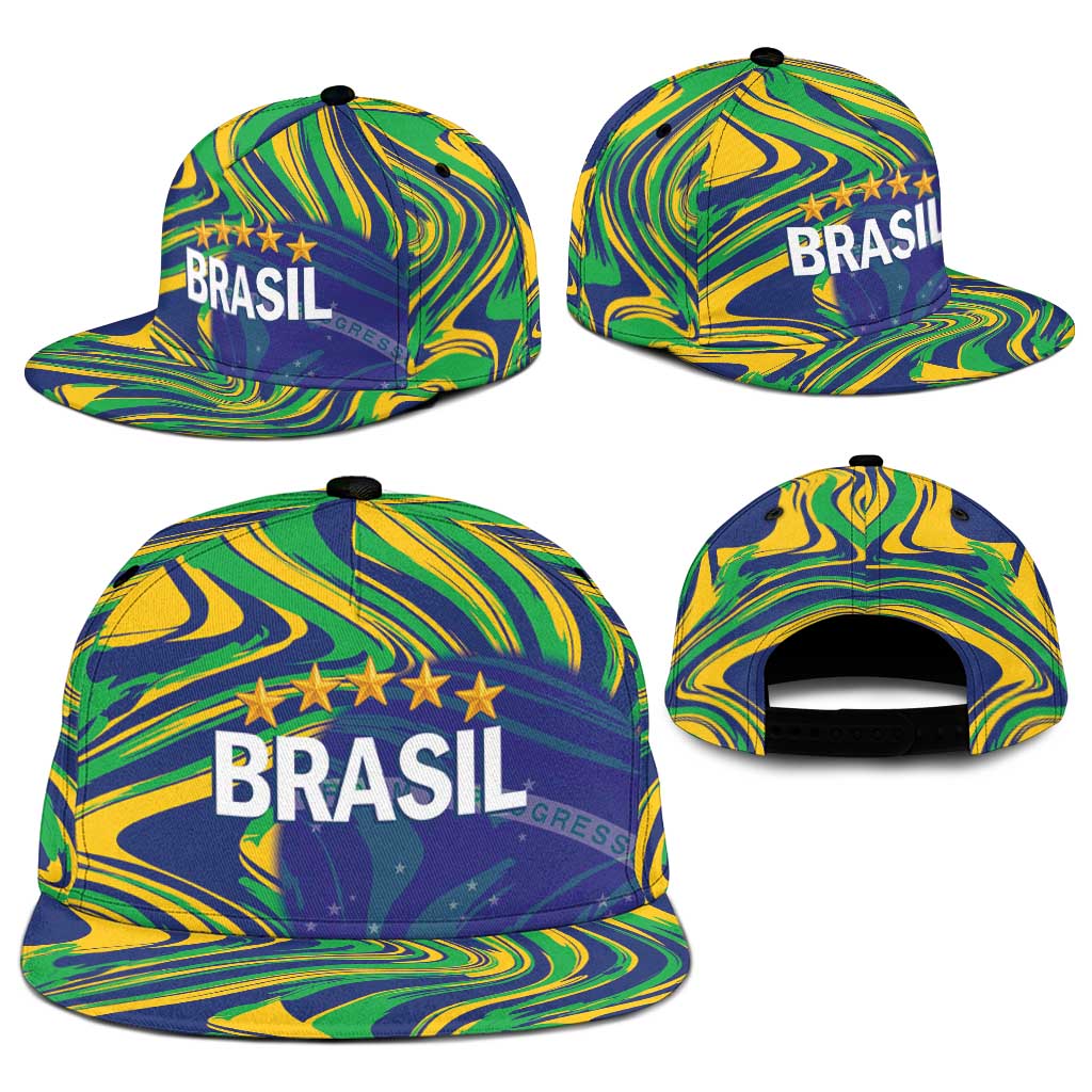 Brazil Football Snapback Cap 2026 Vamos Brasil Marble Pattern