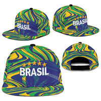 Brazil Football Snapback Cap 2026 Vamos Brasil Marble Pattern