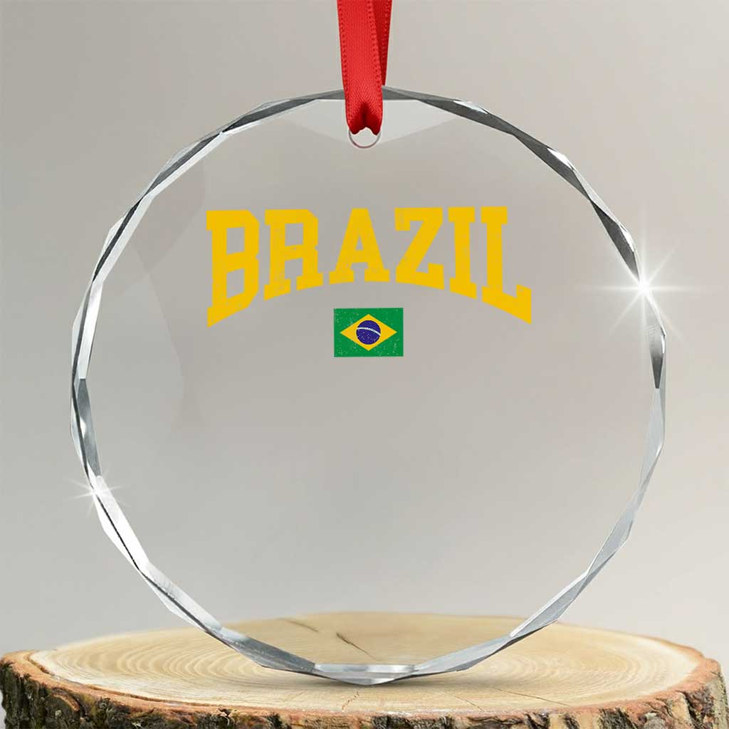 Brazil Football Throwback Design Vintage Brazilian Flag Jersey Style Crystal Glass Ornament