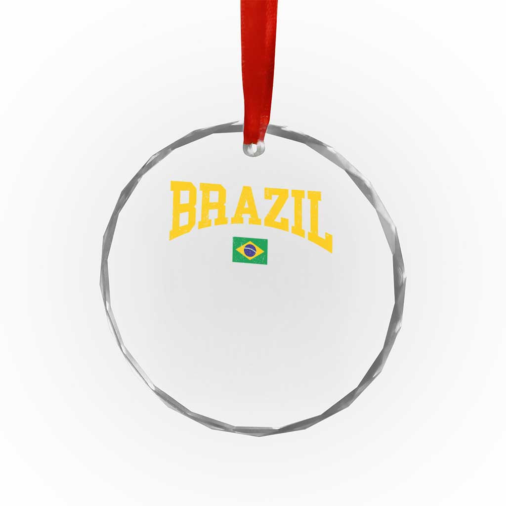 Brazil Football Throwback Design Vintage Brazilian Flag Jersey Style Crystal Glass Ornament