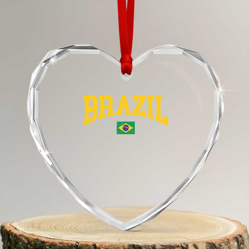 Brazil Football Throwback Design Vintage Brazilian Flag Jersey Style Heart Crystal Glass Ornament