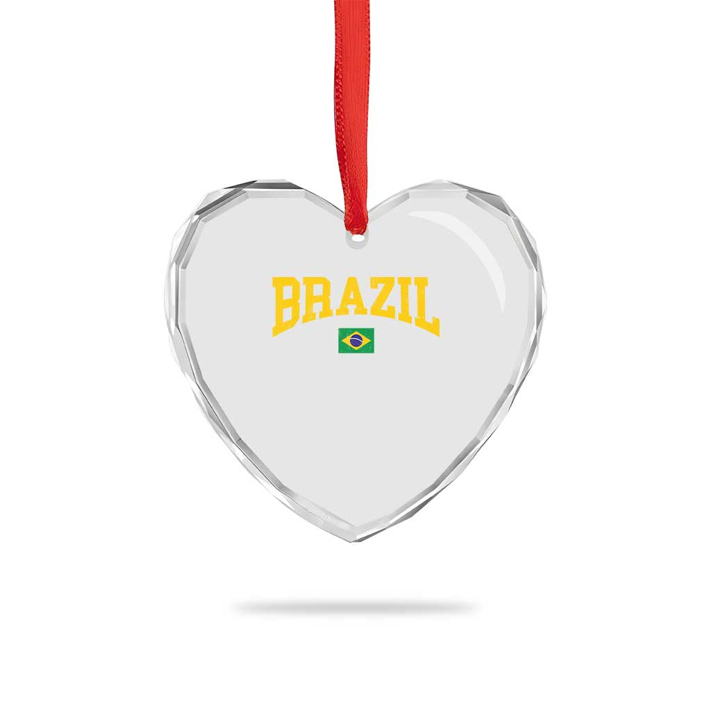 Brazil Football Throwback Design Vintage Brazilian Flag Jersey Style Heart Crystal Glass Ornament