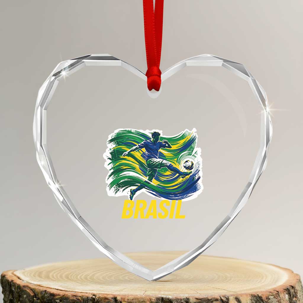 Brazil Soccer Brasil Flag Patriotic Sports Heart Crystal Glass Ornament Brazilian Football Fan Supporter