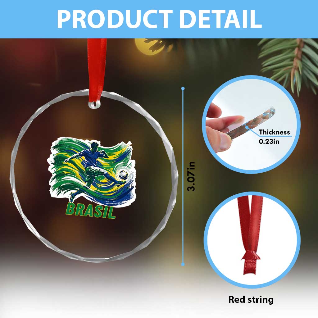 Brazil Soccer Fan Crystal Glass Ornament Brasil Flag Football Game Day Supporter