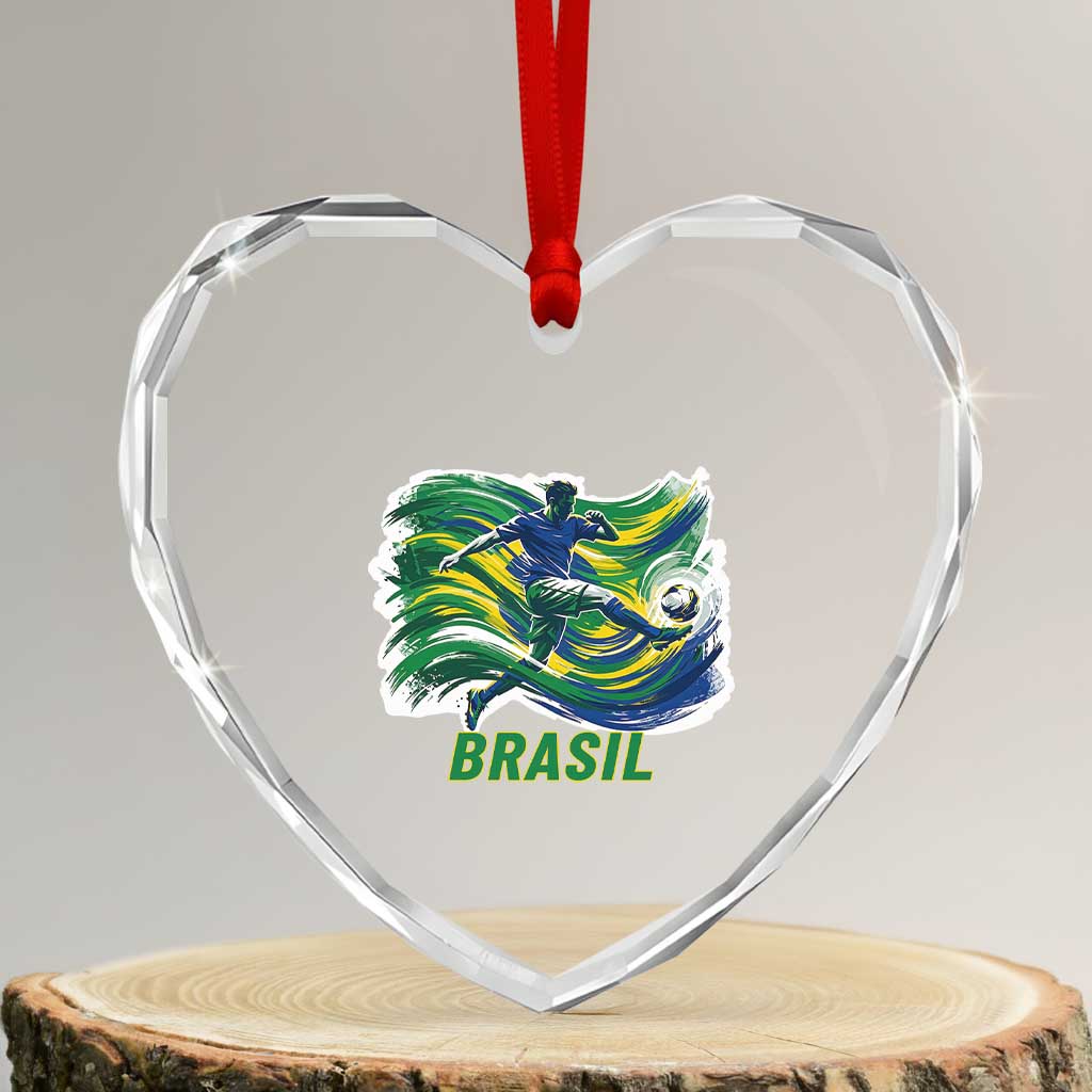 Brazil Soccer Fan Heart Crystal Glass Ornament Brasil Flag Football Game Day Supporter