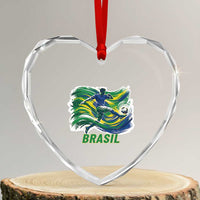Brazil Soccer Fan Heart Crystal Glass Ornament Brasil Flag Football Game Day Supporter