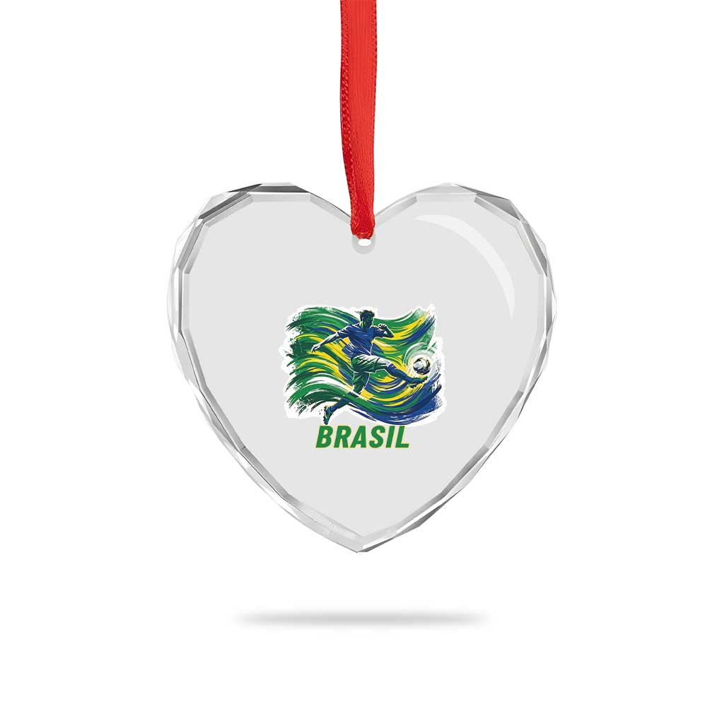 Brazil Soccer Fan Heart Crystal Glass Ornament Brasil Flag Football Game Day Supporter