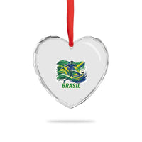 Brazil Soccer Fan Heart Crystal Glass Ornament Brasil Flag Football Game Day Supporter
