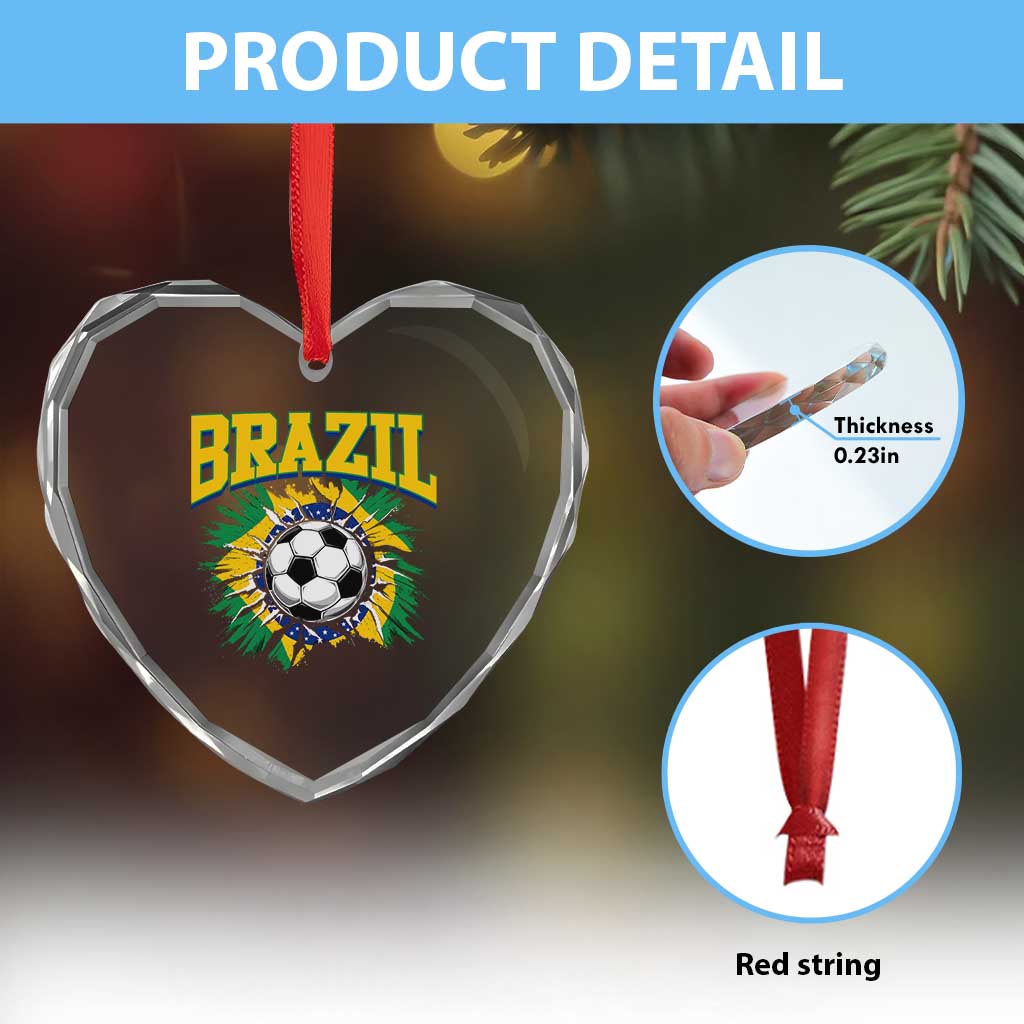 Brazil Soccer Fan Heart Crystal Glass Ornament Brazilian Football Game Day Fan