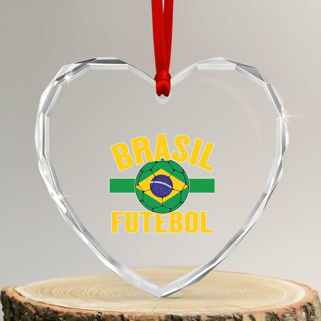 Brazil Soccer Football Fan Brasil Flag Heart Crystal Glass Ornament