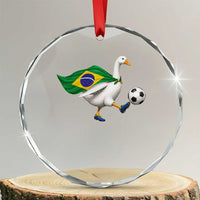 Brazil Soccer Goose Crystal Glass Ornament Brazilian Flag Patriotic Football Fan Graphic