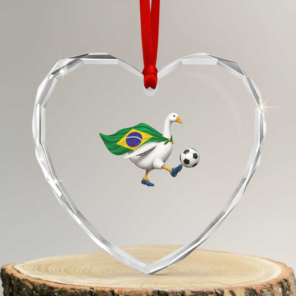 Brazil Soccer Goose Heart Crystal Glass Ornament Brazilian Flag Patriotic Football Fan Graphic