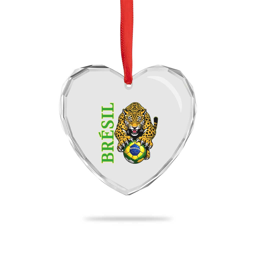 Brazil Soccer Jaguar Heart Crystal Glass Ornament Football Supporter Gift