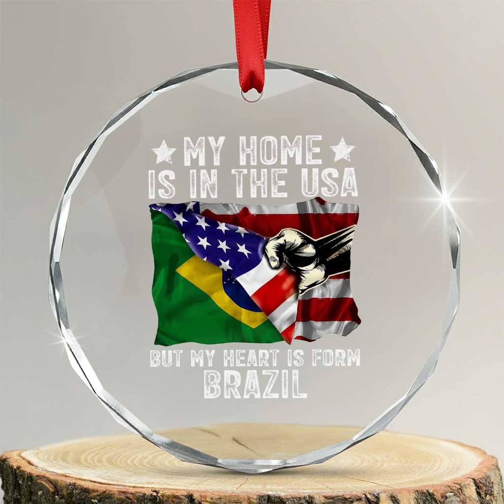 Brazilian American Patriot Heart Is From Brazil Flag Crystal Glass Ornament