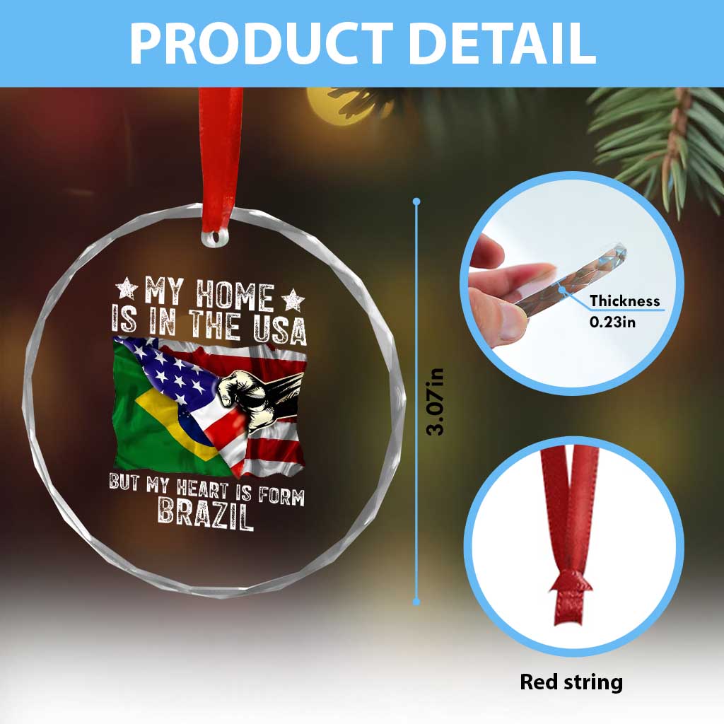 Brazilian American Patriot Heart Is From Brazil Flag Crystal Glass Ornament