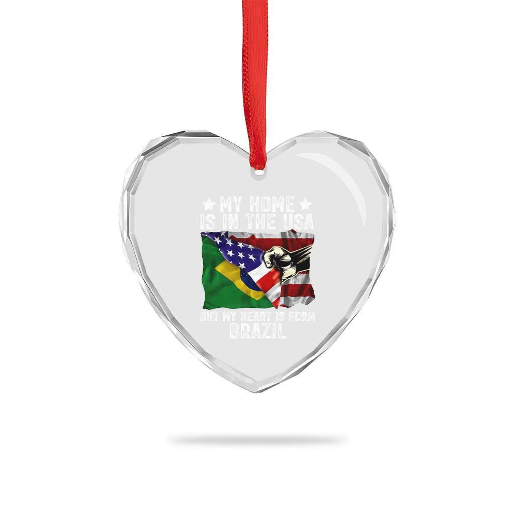 Brazilian American Patriot Heart Is From Brazil Flag Heart Crystal Glass Ornament