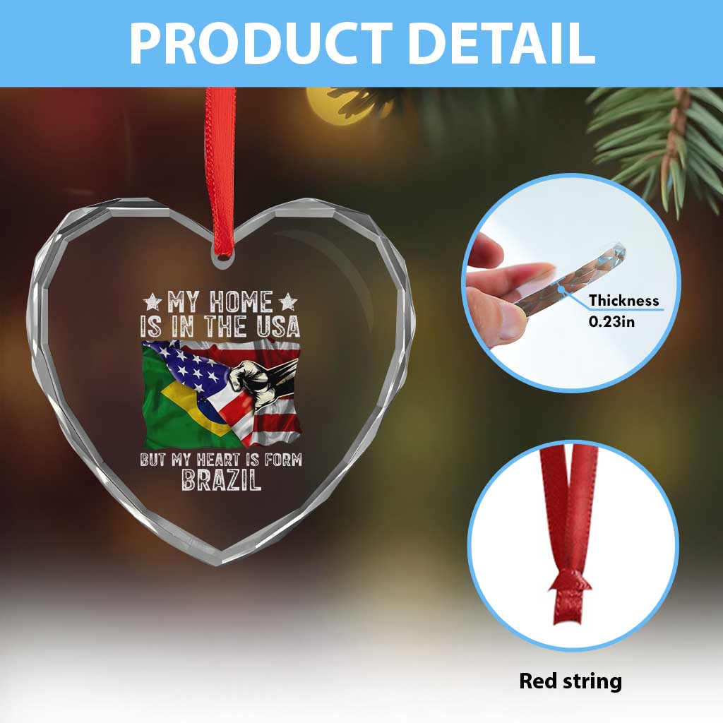 Brazilian American Patriot Heart Is From Brazil Flag Heart Crystal Glass Ornament