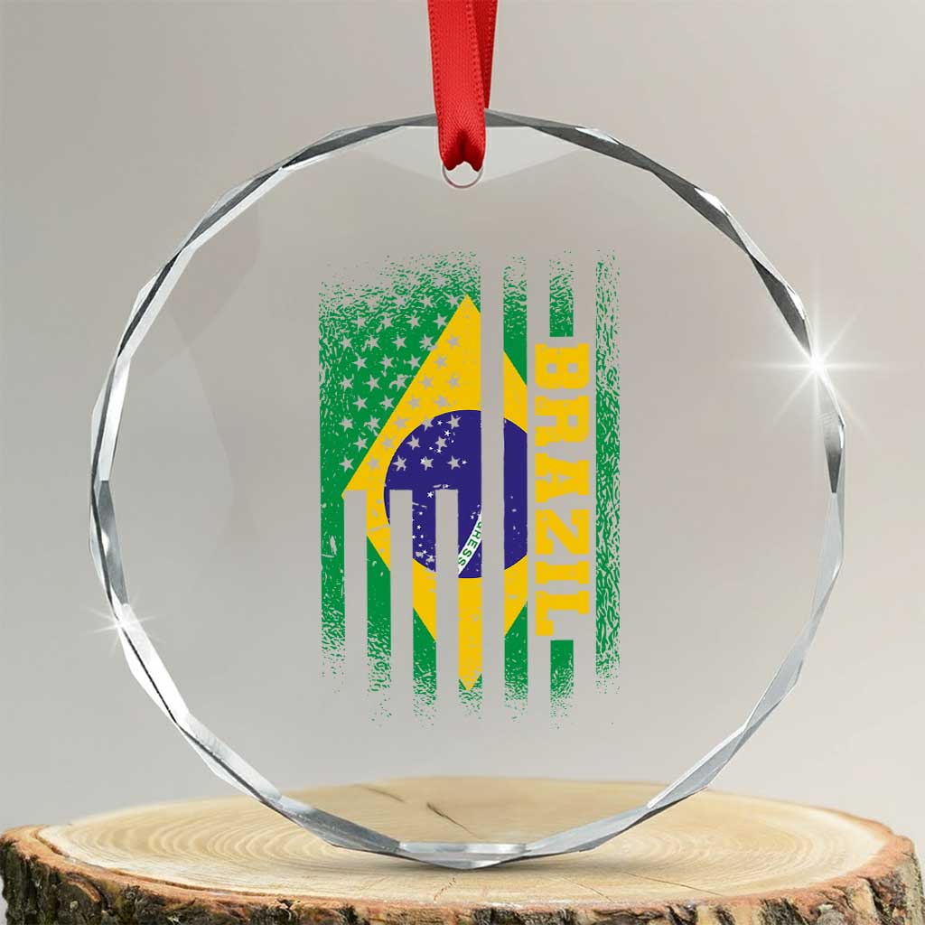 Brazilian Americans Brazilian Pride Latin Vintage USA Brazil Flag Crystal Glass Ornament
