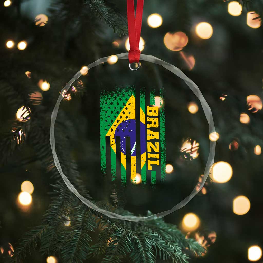 Brazilian Americans Brazilian Pride Latin Vintage USA Brazil Flag Crystal Glass Ornament