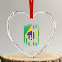 Brazilian Americans Brazilian Pride Latin Vintage USA Brazil Flag Heart Crystal Glass Ornament