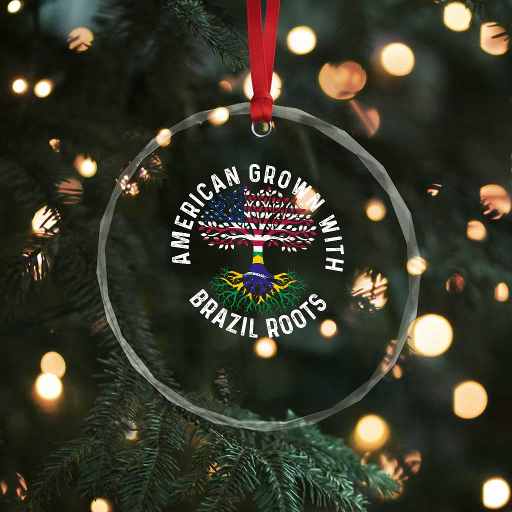 Brazilian Roots American Grown Tree Flag Crystal Glass Ornament