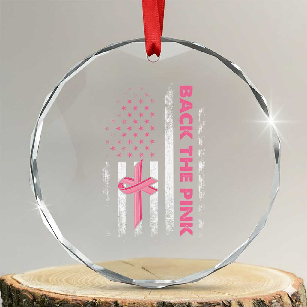 Breast Cancer Awareness Crystal Glass Ornament Back The Pink Warrior American Flag TS11