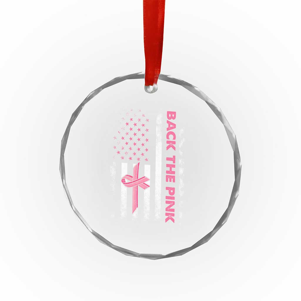 Breast Cancer Awareness Crystal Glass Ornament Back The Pink Warrior American Flag TS11