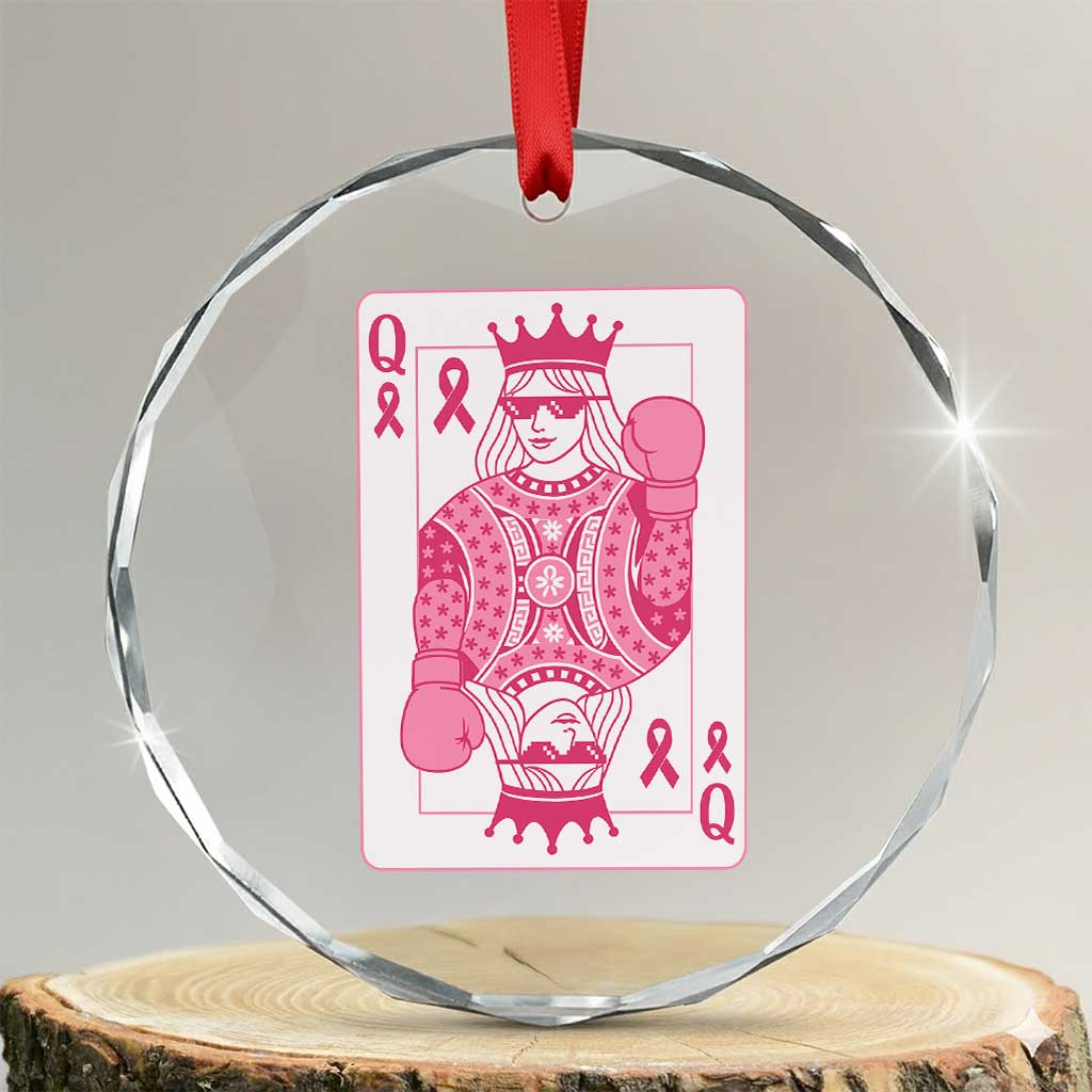 Breast Cancer Awareness Crystal Glass Ornament Queen Of Pink Ribbon Blackjack Cards Poker TS10
