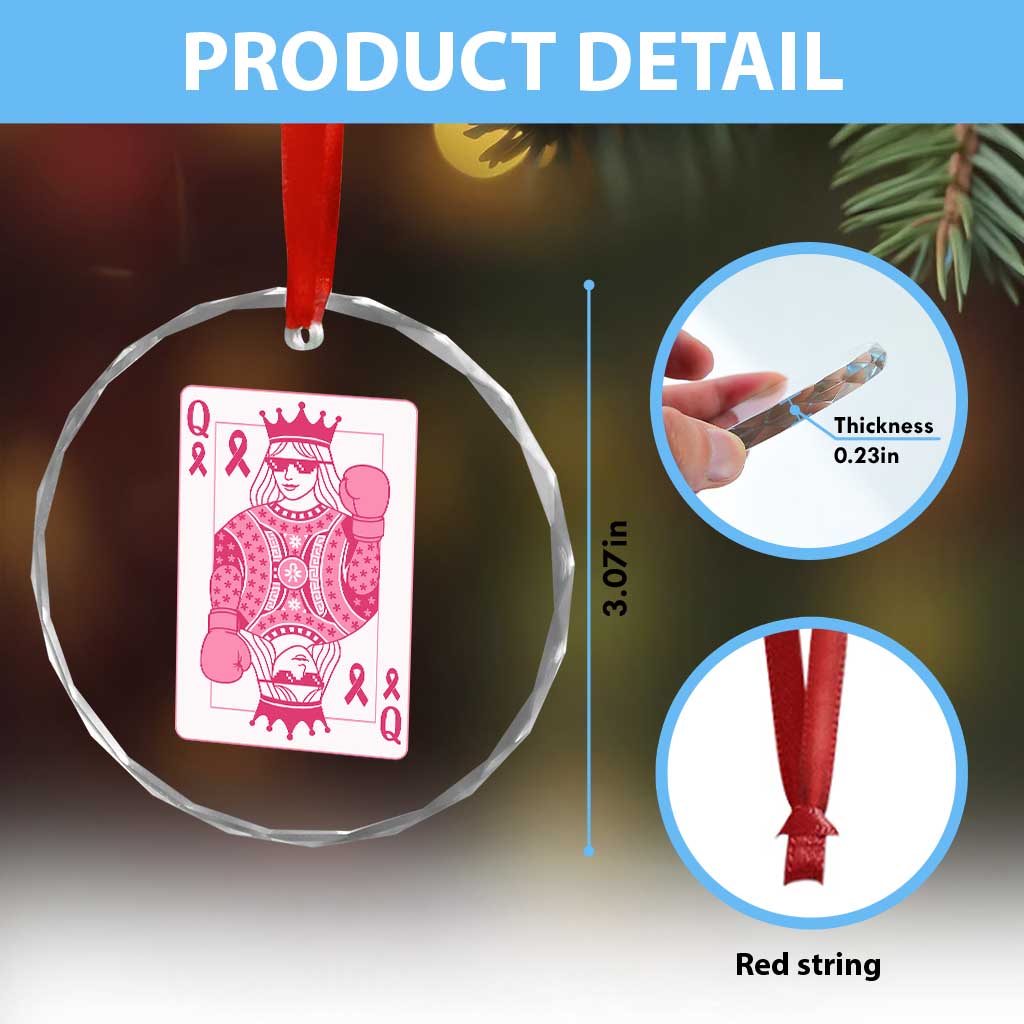 Breast Cancer Awareness Crystal Glass Ornament Queen Of Pink Ribbon Blackjack Cards Poker TS10