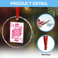 Breast Cancer Awareness Crystal Glass Ornament Queen Of Pink Ribbon Blackjack Cards Poker TS10