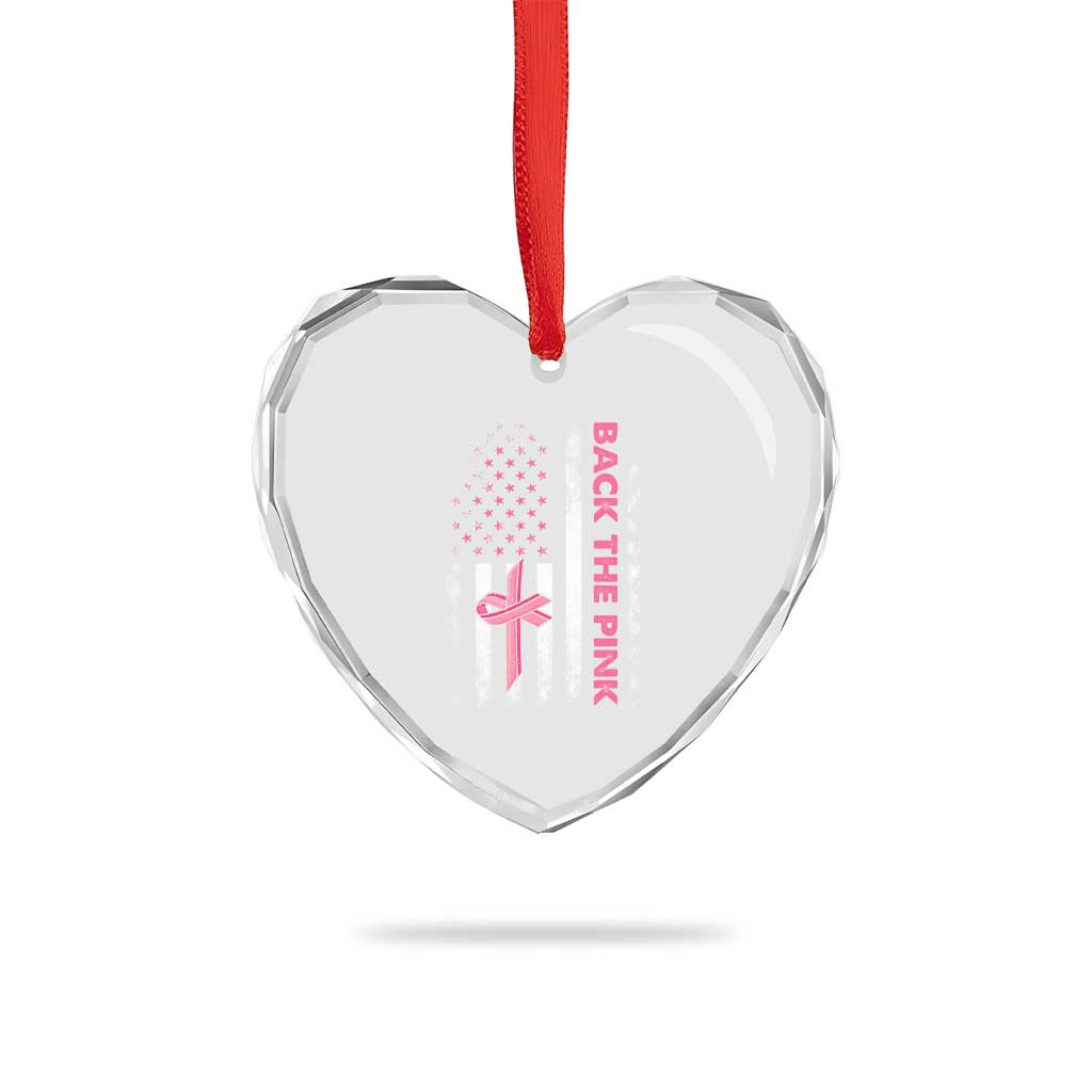 Breast Cancer Awareness Heart Crystal Glass Ornament Back The Pink Warrior American Flag - Wonder Print Shop
