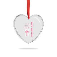 Breast Cancer Awareness Heart Crystal Glass Ornament Back The Pink Warrior American Flag - Wonder Print Shop