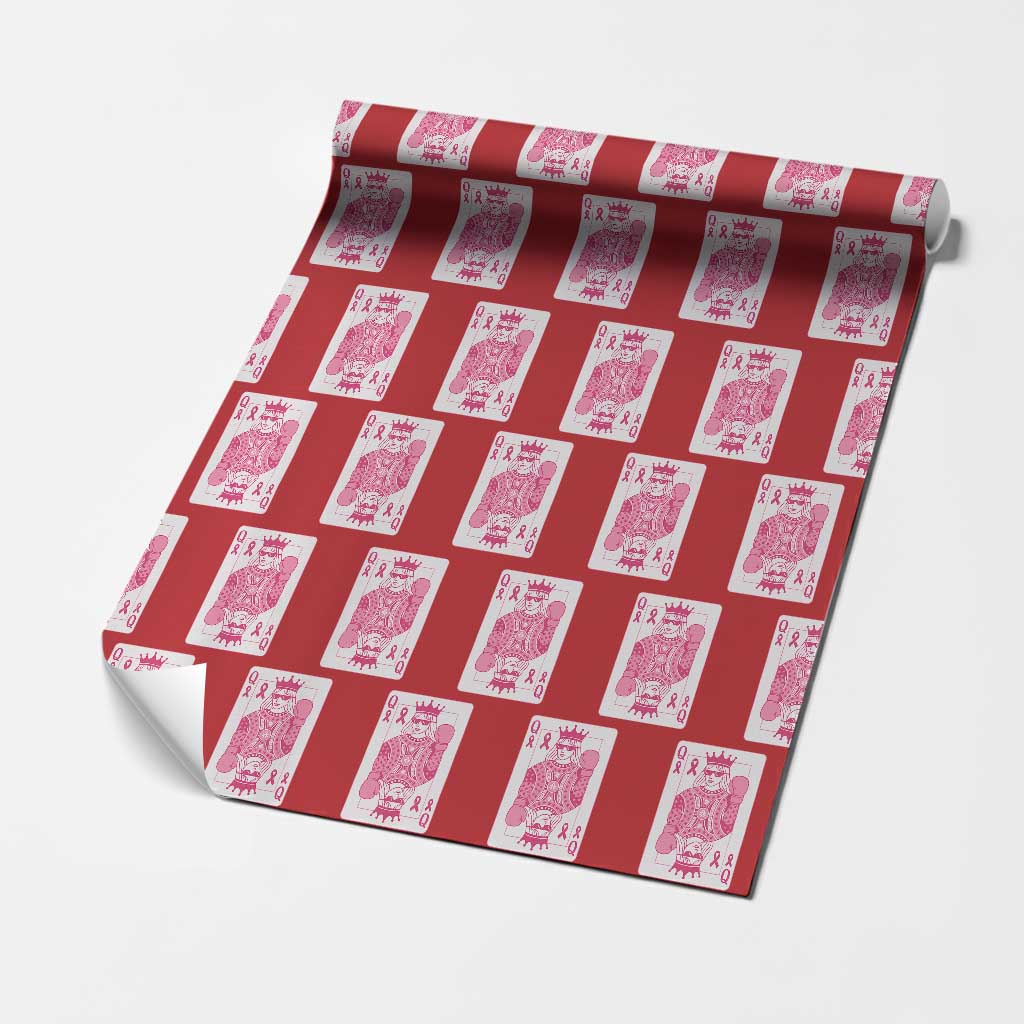 Breast Cancer Awareness Wrapping Paper Roll Queen Of Pink Ribbon Blackjack Cards Poker - Wonder Print Shop