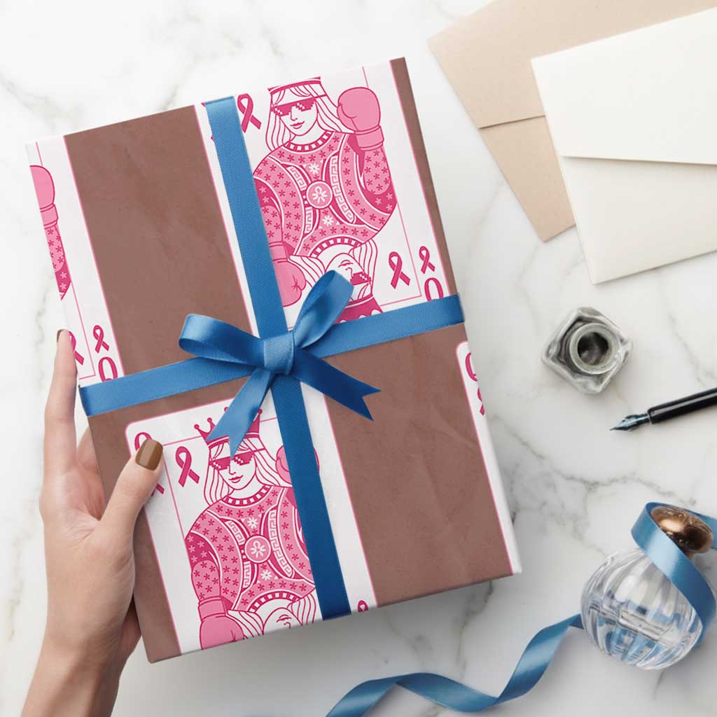 Breast Cancer Awareness Wrapping Paper Roll Queen Of Pink Ribbon Blackjack Cards Poker - Wonder Print Shop
