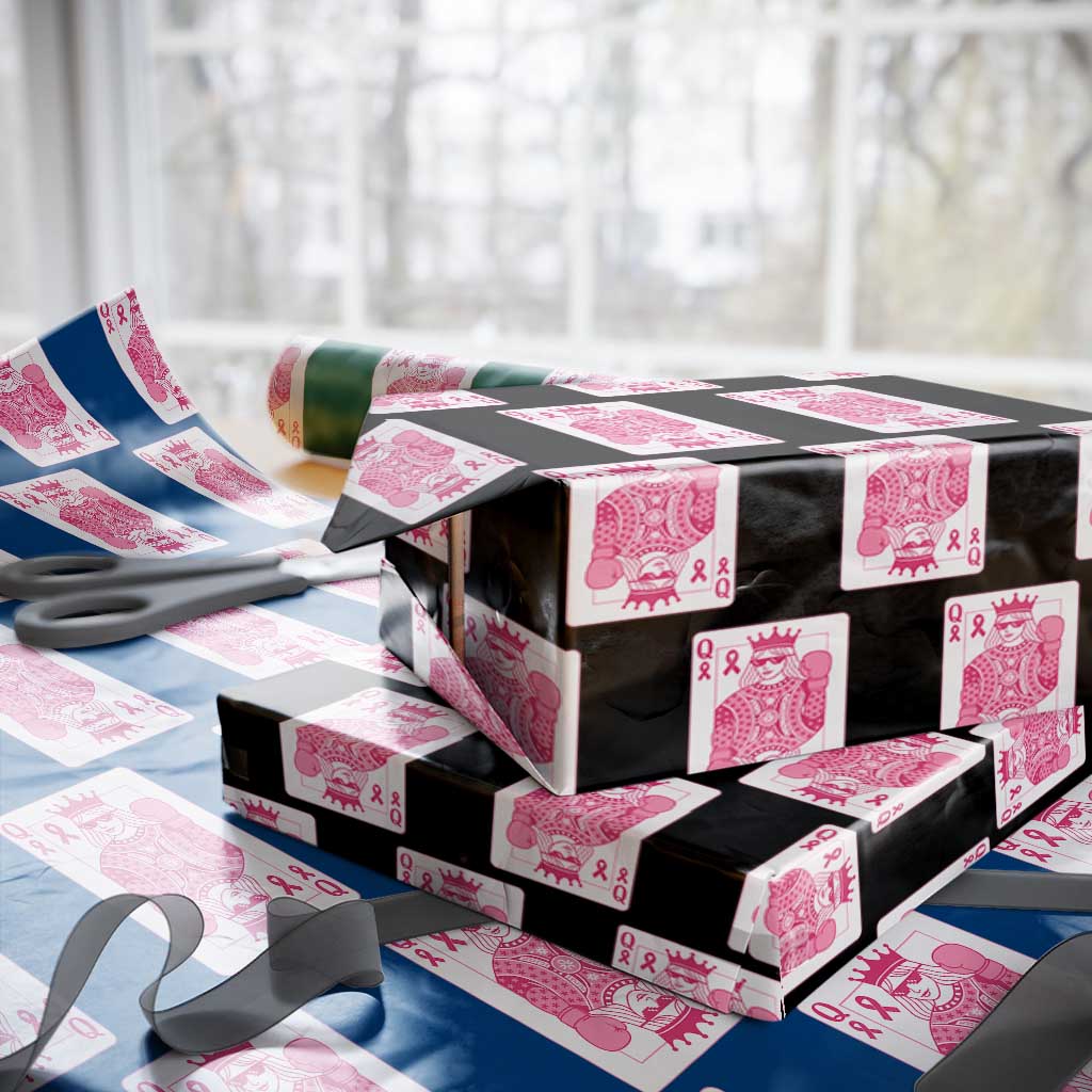 Breast Cancer Awareness Wrapping Paper Roll Queen Of Pink Ribbon Blackjack Cards Poker - Wonder Print Shop