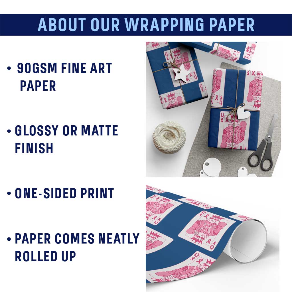 Breast Cancer Awareness Wrapping Paper Roll Queen Of Pink Ribbon Blackjack Cards Poker - Wonder Print Shop