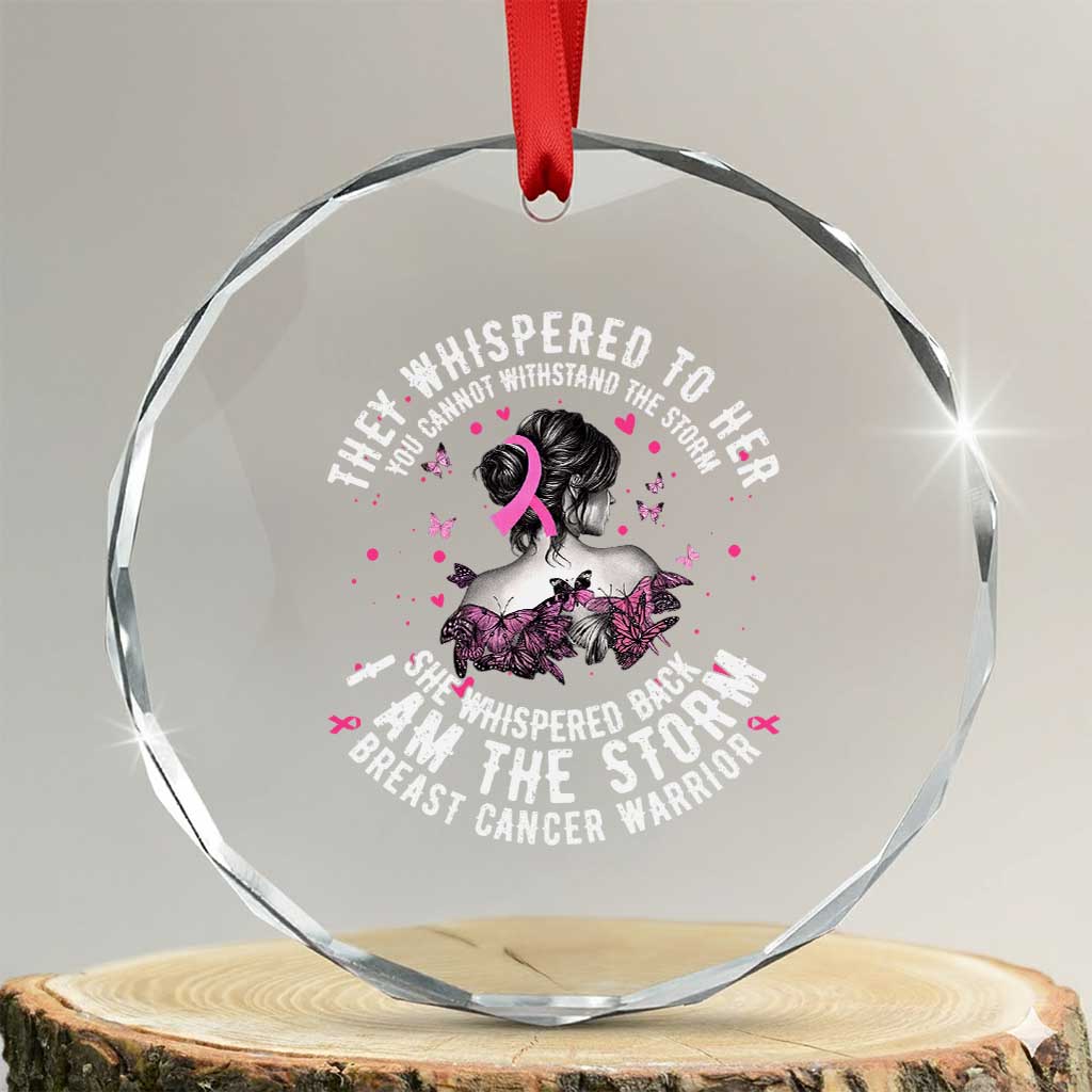 Breast Cancer Crystal Glass Ornament Pink Ribbon I Am Storm TS10