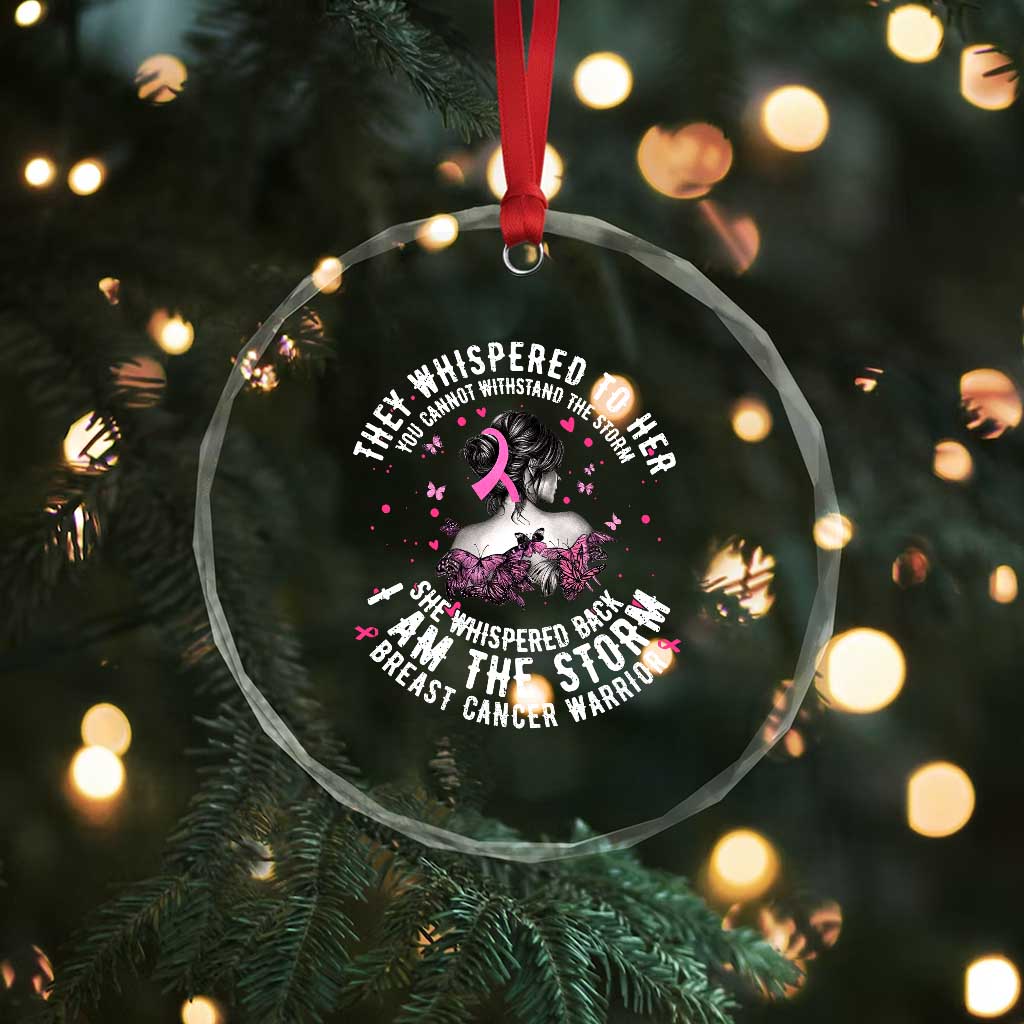 Breast Cancer Crystal Glass Ornament Pink Ribbon I Am Storm TS10