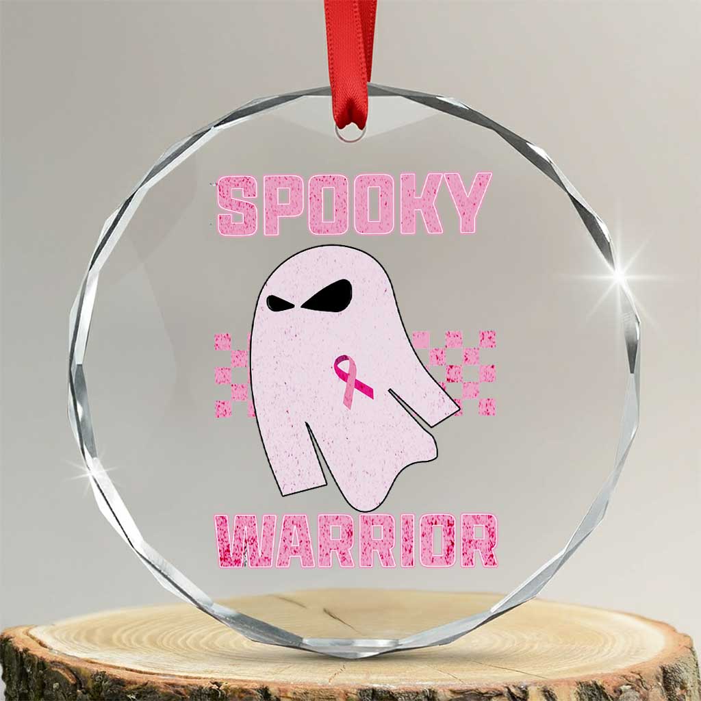 Breast Cancer Halloween Crystal Glass Ornament Ghost Wear Pink Ribbon Spooky Warrior - Wonder Print Shop
