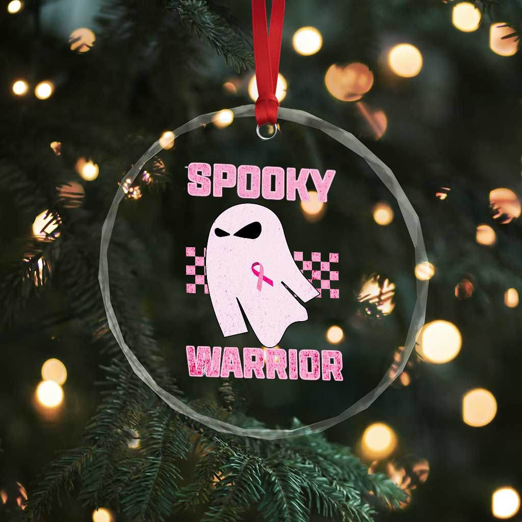 Breast Cancer Halloween Crystal Glass Ornament Ghost Wear Pink Ribbon Spooky Warrior TS10