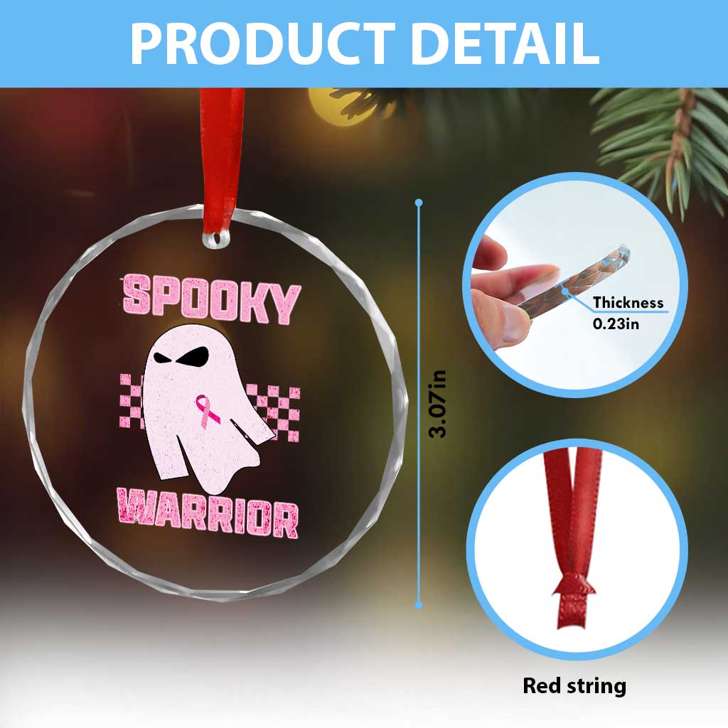 Breast Cancer Halloween Crystal Glass Ornament Ghost Wear Pink Ribbon Spooky Warrior TS10