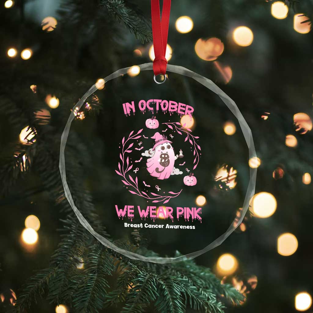 Breast Cancer Halloween Crystal Glass Ornament In October Ghost Wear Pink Black Cat TS10