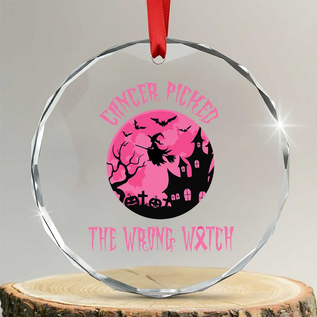 Breast Cancer Halloween Crystal Glass Ornament In October We Wear Pink Witch - Wonder Print Shop