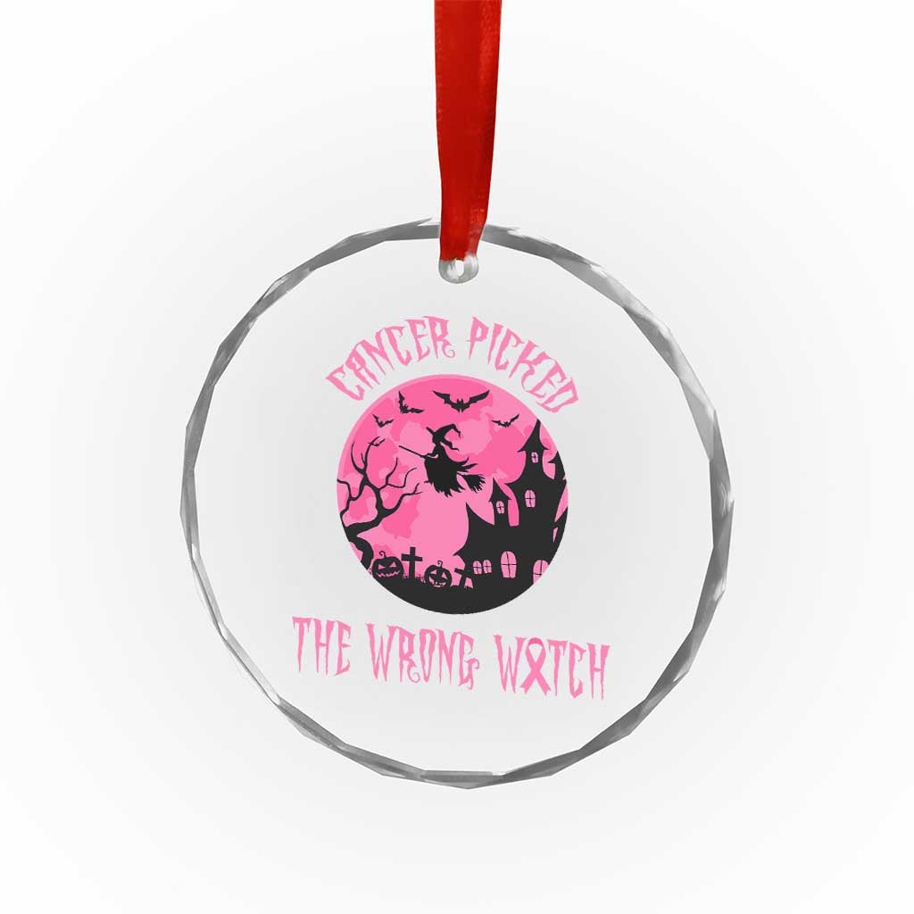Breast Cancer Halloween Crystal Glass Ornament In October We Wear Pink Witch - Wonder Print Shop