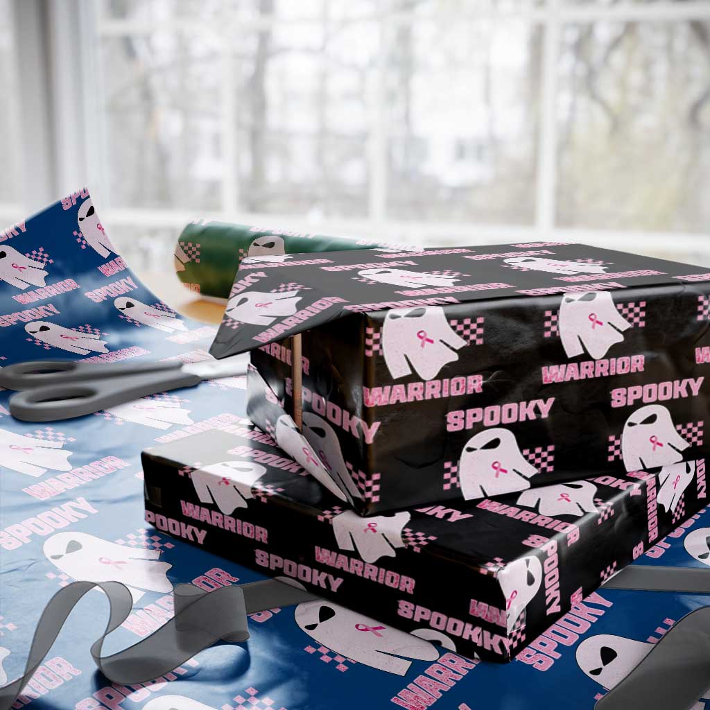 Breast Cancer Halloween Wrapping Paper Roll Ghost Wear Pink Ribbon Spooky Warrior - Wonder Print Shop