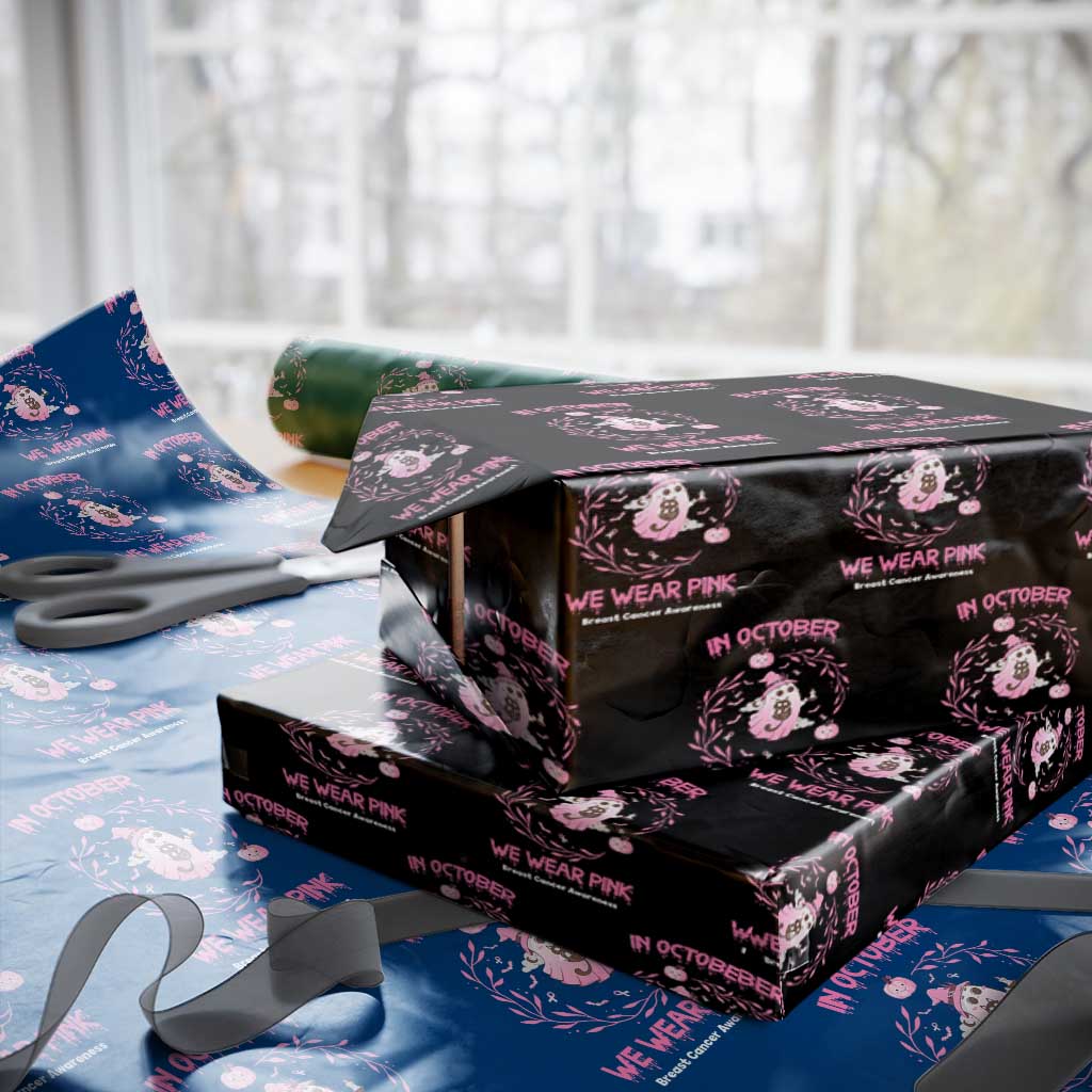 Breast Cancer Halloween Wrapping Paper Roll In October Ghost Wear Pink Black Cat - Wonder Print Shop