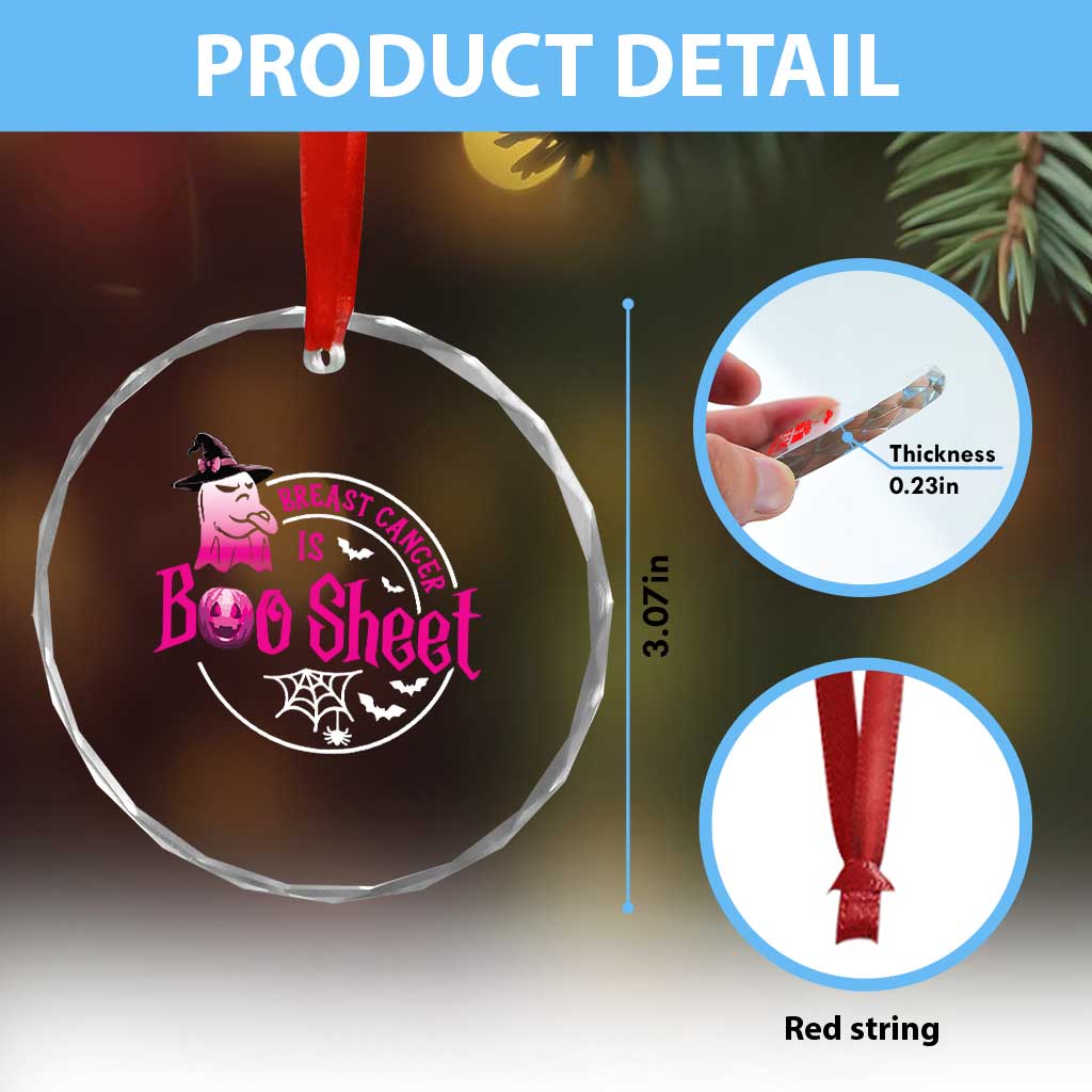 Breast Cancer Is Boo Sheet Crystal Glass Ornament October Ghost Pink Ribbon - Wonder Print Shop