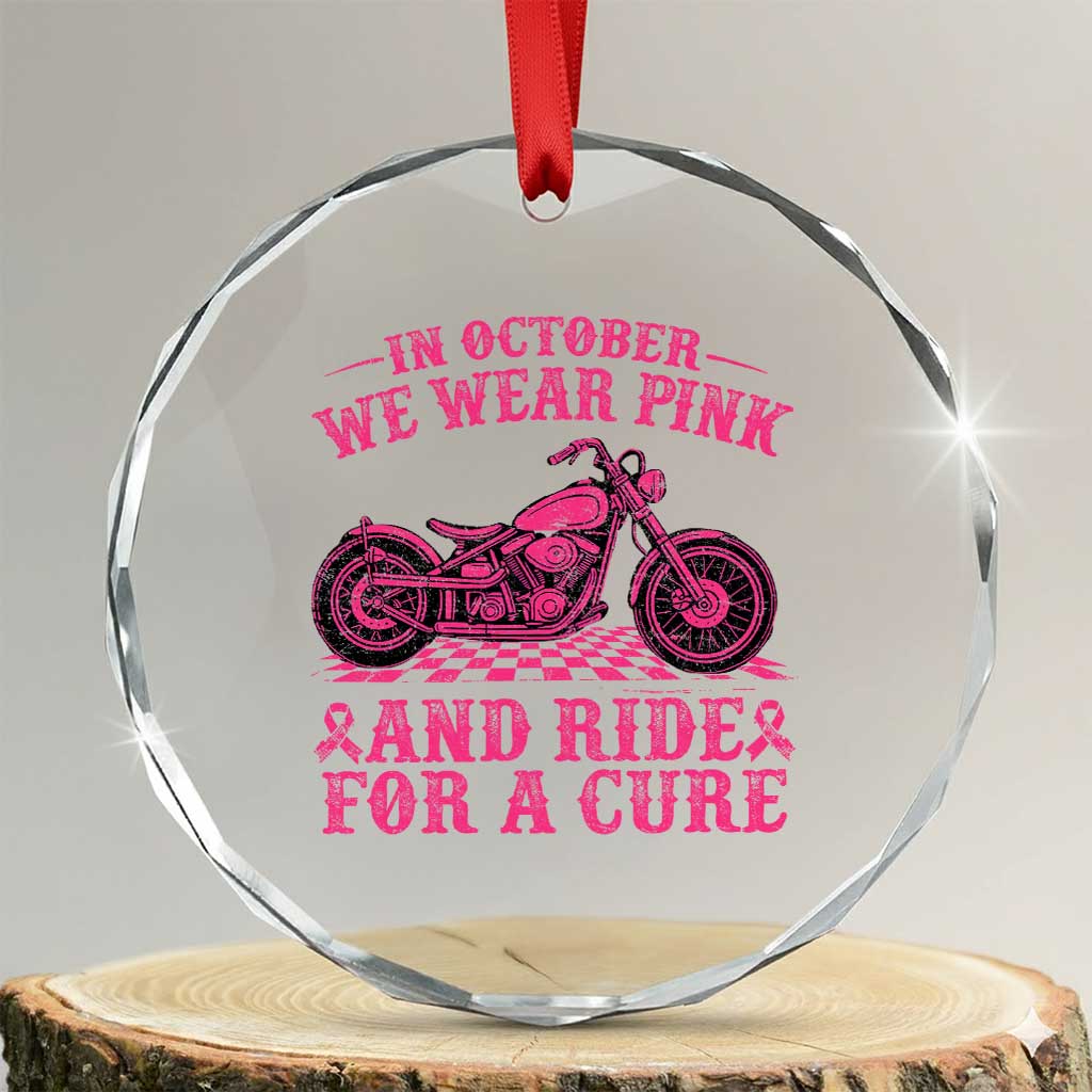 Breast Cancer Motorcycle Crystal Glass Ornament In October We Wear Pink Ride For A Cure TS10