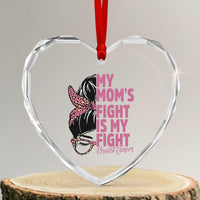 Breast Cancer Support Heart Crystal Glass Ornament My Moms Fight My Fight