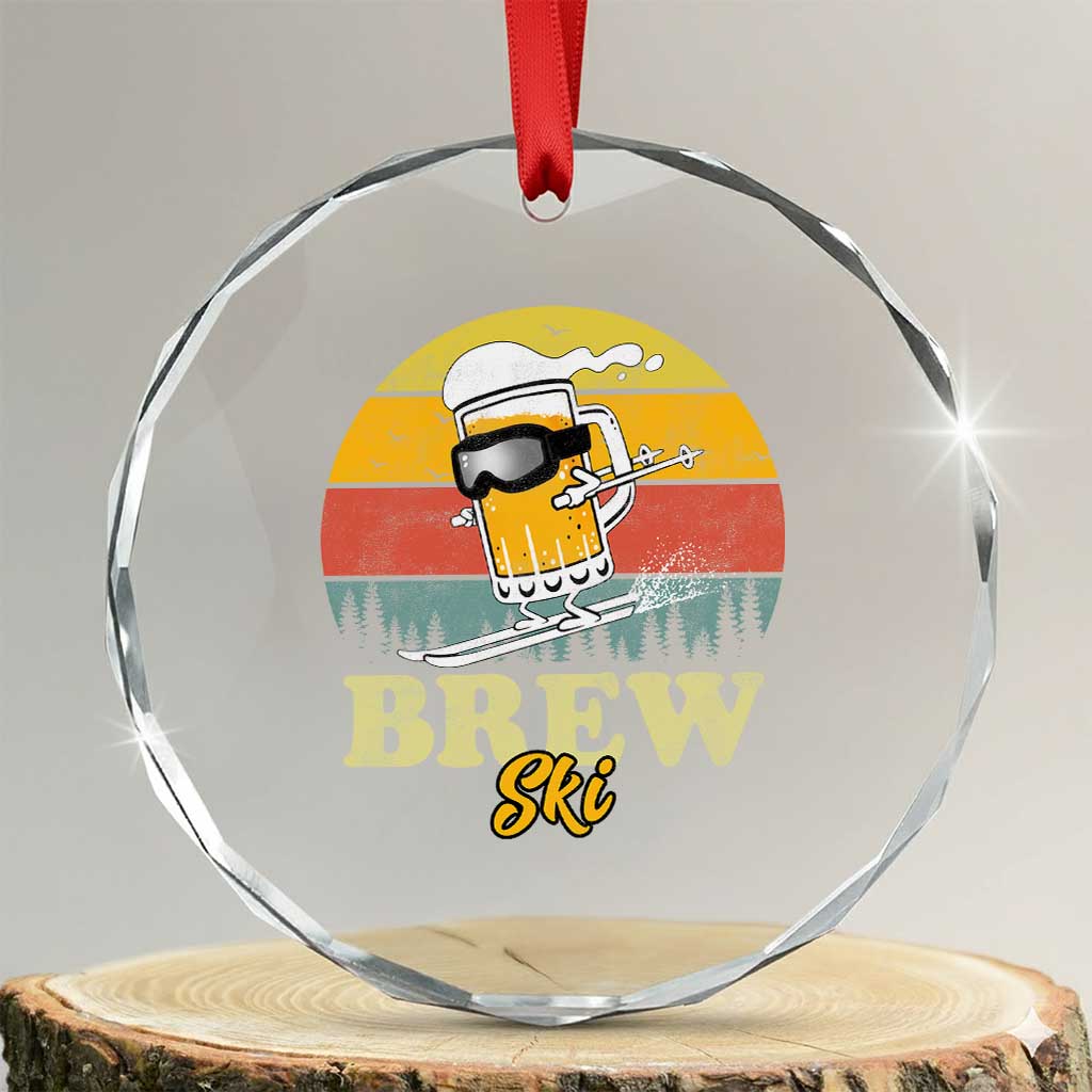 Brewski Skiing Beer Crystal Glass Ornament Funny Skiing Skier Ski Vacation Retro Sunset - Wonder Print Shop